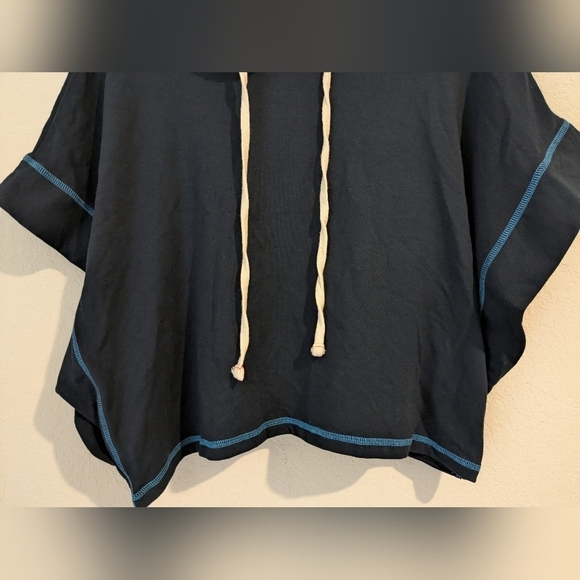 Sundry Navy Blue Jersey Knit Relaxed Short Sleeve Cropped Muscle Hoodie Lounge - Picture 6 of 10
